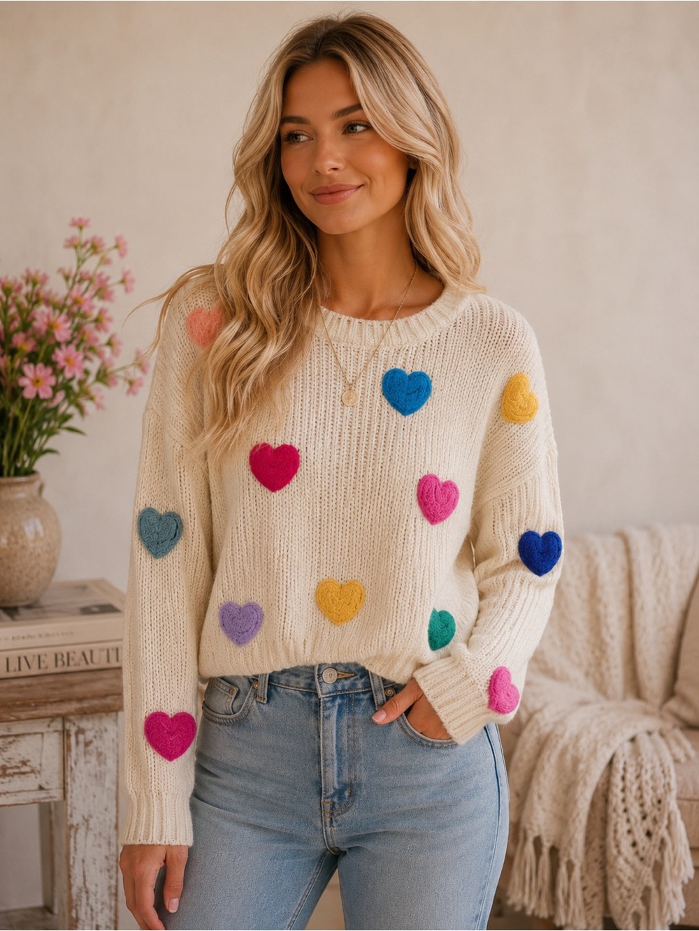 NWT LUNA IVY Heart Lightweight Sweater